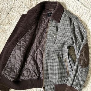 美品！希少 Ｌサイズ ◆BURBERRY BLACK LABEL バーバリー ブラックレーベル ボア ジャケット 千鳥柄 エルボーパッチ ジップ キルティング