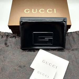 【 良品 】　1円　1スタ　Gucci　グッチ　オールドグッチ　エナメル 三つ折り財布 財布 ウォレット コンパクト　ブラック　035.3731.2004