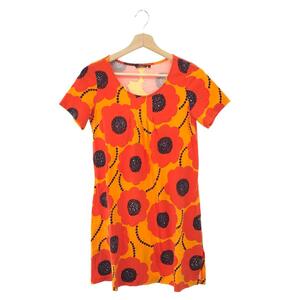 ◆marimekko マリメッコ 半袖チュニック 小さいサイズ:XS◆ オレンジ レディース ウニッコ 総柄 トップス ワンピース