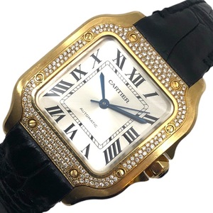 カルティエ Cartier サントス ドゥ カルティエ WJSA0008 シルバー K18YG/革ベルト 腕時計 メンズ 中古