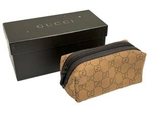 ★未使用品★ GUCCI グッチ 29596・0416 GGキャンバス × レザー ポーチ ペンケース 化粧ポーチ メイクポーチ 小物入れ ブラウン系