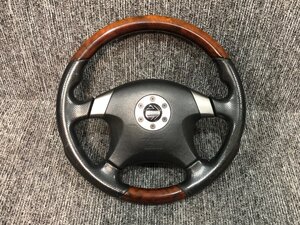 【11466】PM35◆ステージア 純正■momo■ウッドコンビ レザーステアリングハンドル Z33/V35/E51