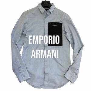 美麗品 エンポリオアルマーニ EMPORIO ARMANI 長袖 シャツ コットン ライトブルー水色 38/15 S-Mビジネス カジュアル イタリア製 