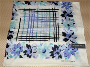 バーバリー BURBERRY 白 ブルー フラワー 花柄 大判ハンカチ 正規品 新品 B79