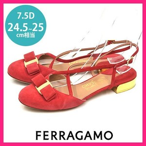 サルヴァトーレフェラガモ Salvatore Ferragamo ヴァラリボン メタルヒール パンプス サンダル レッド 赤 7.5D(約24.5-25cm) sh24-1211