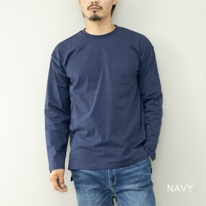 【即落送料込】NAVY Size:M ゆったりシルエットのロングTシャツ 長袖 ジャケット、コートのインナーもCool！ピーチスキン生地 綿100%