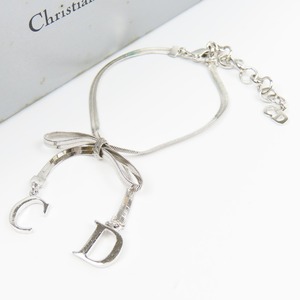 43321★1円スタート★Christian Dior クリスチャンディオール 極美品 リボン CDロゴ SV金具 ブレスレット GP シルバー