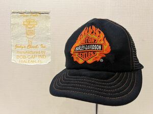 ★HARLEY-DAVIDSON★80s★メッシュキャップ★スナップバック★ファイヤーロゴ★ハーレーダビッドソン★ブラック★黒★ヴィンテージ★