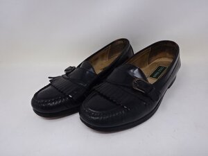 ◆COLE HAAN コールハーン レザー　7 1/2　キルト＆ストラップ ローファー ブラック 革靴　中古◆6817