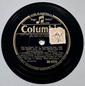 LUIS RUSSEL & HIS ORCHESTRA /JERSEY LIGHTNING /THE (NEW) CALL OF THE FREAKS / (Columbia DO-2229)　SPレコード　78 RPM (豪)