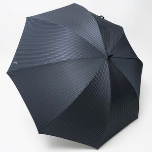 MG2768◎イヴサンローラン YSL 刺繍 カバー付き 雨傘 長傘 紳士傘 ストライプ柄 はっ水確認済み 全長:約94cm 親骨:約69.5cm 雨具 手開き式
