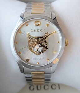 新品未使用　GUCCI グッチ 腕時計 G-TIMELESS Gタイムレス キャット　猫 メンズ YA1264074　ゴールド　38ミリ