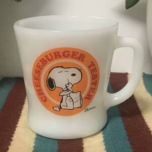 【Special Rare 極美品】Vintage 60s SNOOPY Cheeseburger Tester Fire-King Dハンドル 耐熱 ミルクガラスマグ ノベルティ/ for President 