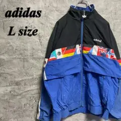 adidas アディダス　多国籍　ビンテージ　国旗　古着　マルチカラー　L