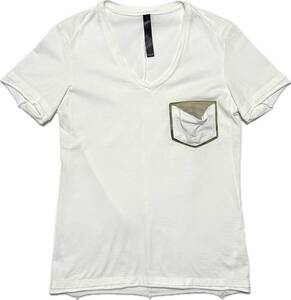 Safari掲載 定価1.1万 wjk poket combed jersey V S/S tee S 白 レザーポケットジャージTシャツ akm ジュンハシモト