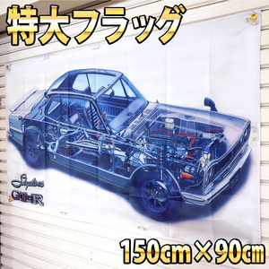 ハコスカ フラッグ　断面図 P200 2000GTR タペストリー サインボード ガレージ装飾 2000GT-R スカイライン 日産 KPGC10型 旗 バナー 旧車