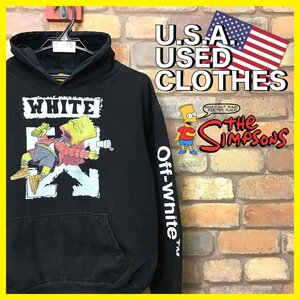 ME11-615★USA買付商品★【The Simpsons ザ シンプソンズ】Off-White スウェットパーカー【L】ブラック USA古着 アメコミ フーディ