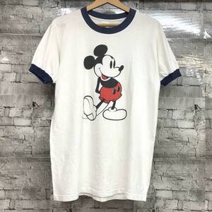 USA製 Walt Disney ディズニー ミッキーマウス リンガーTシャツ 半袖Tシャツ サイズM コットン ホワイト ネイビー