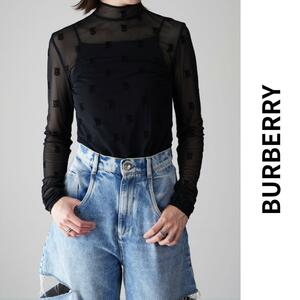 美品 Burberry バーバリー シアートップス TBモノグラム カットソー インナートップス 長袖 ハイネック 近年モデル S ブラック