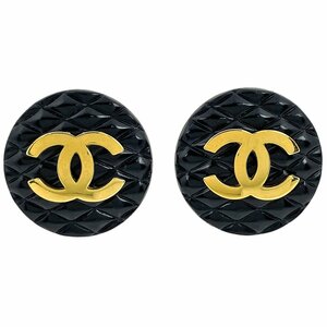 シャネル CHANEL ココマーク ラウンド イヤリング CCマーク マトラッセ 丸型 イヤリング プラスチック GP ブラック レディース 中古