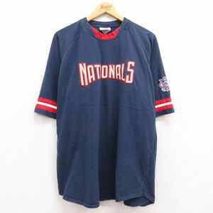 XL/古着 リー Lee 半袖 ビンテージ Tシャツ メンズ 00s NATIONALS 野球 大きいサイズ ラグラン クルーネック 紺他 ネイビー