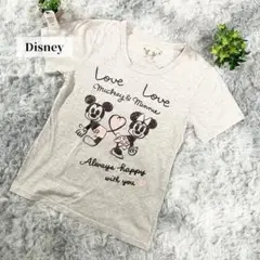 【Disney】Tシャツ（L）グレー コットン mickey&minnie
