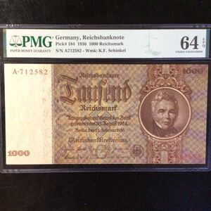 World Banknote Grading GERMANY《Reichsbanknote》1000 Reichsmark【1936】『PMG Grading Choice Uncirculated 64 EPQ』