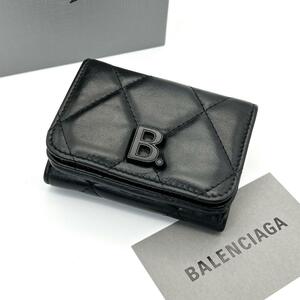 極美品◆BALENCIAGA バレンシアガ 三つ折り財布 ３つ折り タッチミニ キルティング BB ブラック 黒