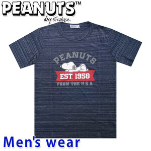 スヌーピー プリント 半袖 Tシャツ メンズ グッズ PEANUTS 犬 S1122-380B Mサイズ NB(ネイビー)