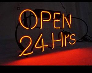 ネオンサイン 『24Hours OPEN』ネオン管 お洒落 看板 BAR バー 店舗 ディスプレイ 室内 アメリカン雑貨 集客効果 インテリア 雰囲気作り