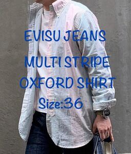 EVISU JEANS エヴィスジーンズ＜NEWYORK＞MULTI STRIPE SHIRTマルチストライプオックスフォードシャツ/サイズ36/定価¥22,000/日本製/美品