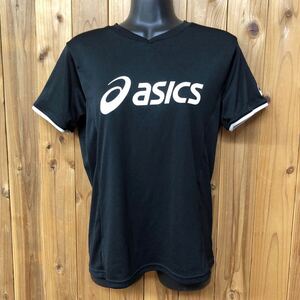 asics＊アシックス レディースM 半袖Tシャツ トップス ビッグロゴ プリント 速乾素材 トレーニング スポーツウェア