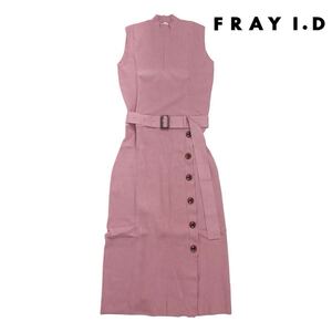 10T071☆ FRAY I.D フレイアイディー ノースリーブ ハイネック ニット ひざ丈 ボタンワンピース 秋冬 トップス ピンク 即完売品 F 