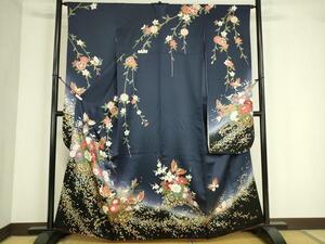 平和屋着物■豪華振袖　駒刺繍　舞蝶花車文　暈し染め　金彩　正絹　逸品　DAAM1530re