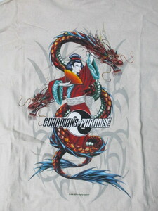 《新品未使用》ビンテージ　2000年当時物　guardians of paradise　龍　着物女性　Tシャツ　XLサイズ　USA