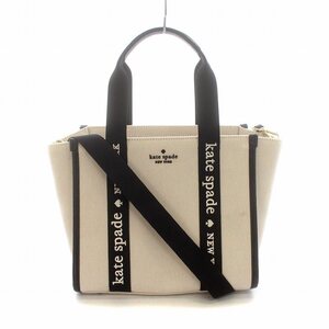 未使用品 ケイトスペード KATE SPADE キップ キャンバス スモールトート ショルダーバッグ 2WAY ナチュラルマルチ 黒 KG767 レディース