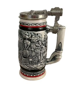 Ceramarte社製　ヴィンテージ　陶器ビアジョッキ　1982年　"age of the iron horse"　蓋つき　ブラジル製