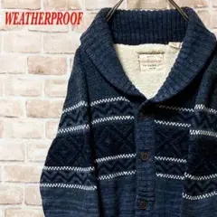 【希少】WEATHERPROOF カーディガン　ボタン　裏ボア　L ネイビー