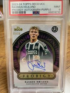 PSA9 2023-24 Topps Deco UEFA Rasmus Hojlund 直筆サインカード /25 ホイルンド Manchester United