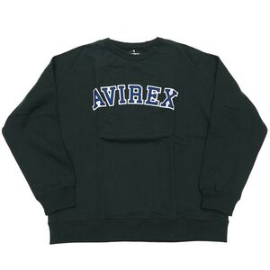 H05213 新品 AVIREX/クルーネック スウェット 【サイズ：2XL】 ダークグリーン 6123470 アヴィレックス