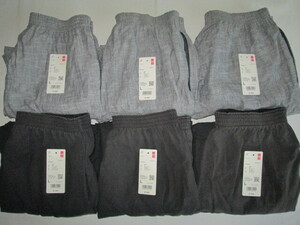 ★古着 色落ち色あせ変色 2022年 UNIQLO ユニクロ ステテコ L 06.GRAY 09.BLACK グレー ブラック 黒 6点 ストレッチ素材 部屋着 パジャマ★