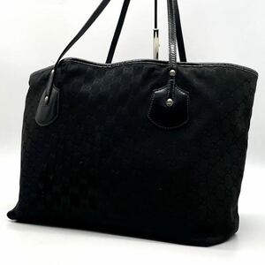 1円〜グッチ GUCCI GGキャンバス トートバッグ チャーム 肩掛け A4 メンズ レディース ○ブラック　傷あり　ハンドバッグ 黒 レザー 