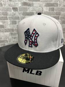 MLB名門NYヤンキース×NEWERA 59FIFTY人気ツートーン星条旗ロゴフィッテッドキャップ5/8