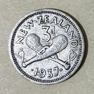 ニュージーランド　3ペンス銀貨　1937年　外国コイン　アンティーク　古銭　外国銭　ニュージーランドコイン　ジョージ6世　外国銀貨