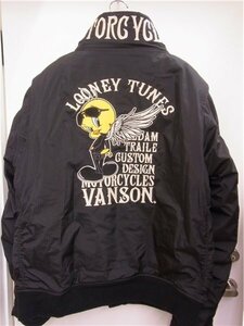 ◎vanson×TWEETY◎バンソン ×ルーニー・テューンズ ・トゥイーティー　フライトジャケット 中綿ジャンパー 着丈約69cm　XXLサイズ◎USED