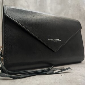 最高級●BALENCIAGA バレンシアガ メンズ ペーパーマニー ジップアラウンドウォレット 長財布 ロゴ ファスナー 本革 レザー 黒 ブラック