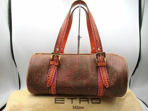 ▲▲中古品 エトロ ETRO 12373-9323-600 クロコ型押し 筒形ハンドバッグ ARNICA PESANTE アルニカ ペーズリー柄 ミニボストン ドラム型▲▲