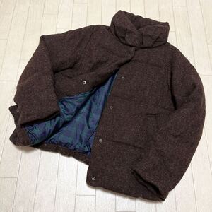 和421★ earth music&ecology Harris Tweed アース ハリスツイード 中綿 ブルゾン 裏地チェック M ブラウン レディース