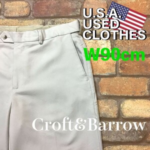 BP2-582★W90センチ位★USA買付商品★【Croft&Barrow】ノータック スラックス【W34 メンズ L】ナチュラル USA古着 ワーク ゴルフ アメカジ