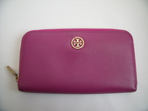 $ 美品 $ レアカラー！◆ TORY BURCH ◆ トリーバーチ ◆ ラウンドファスナー 長財布◆ ロゴ入り レザー製◆ パープル系 ◆ 送料無料！！